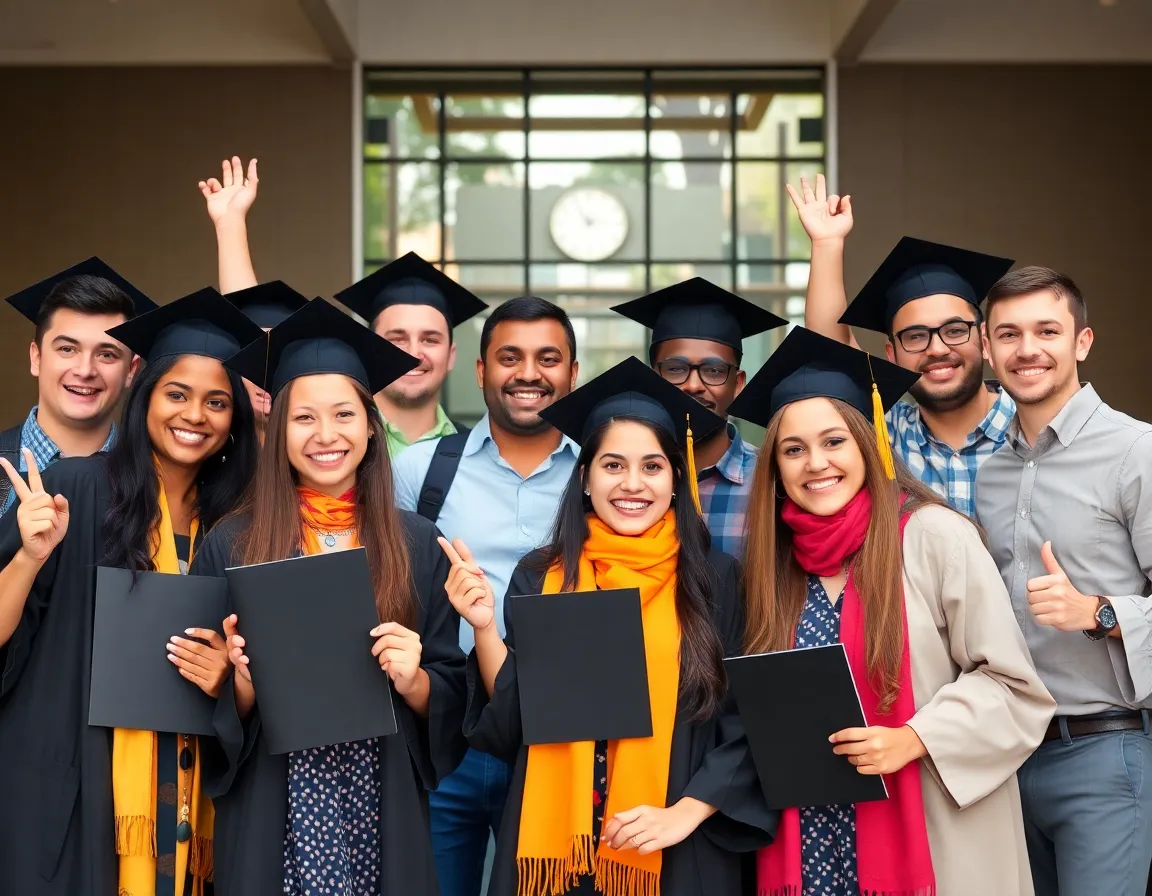 Successful students celebrating their academic achievements